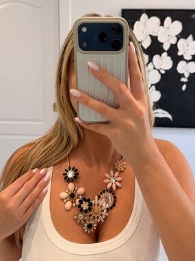 Statement Floral Bib Necklace in Pink, Black & Gold